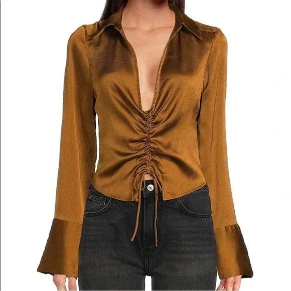Free People aurora gold blouse in rust - Picture 1 of 15